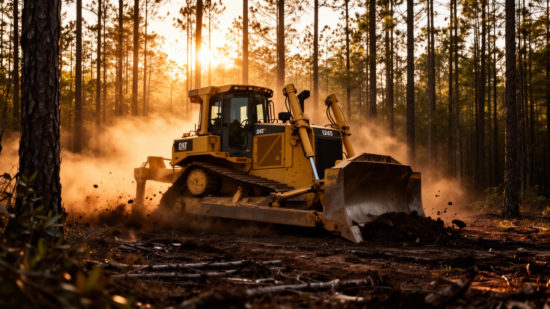 Bulldozer clearing forest land in Eastern North Carolina